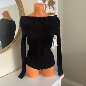 NWT Love Token Ribbed Knit Off-the-Shoulder Bodysuit Black Small